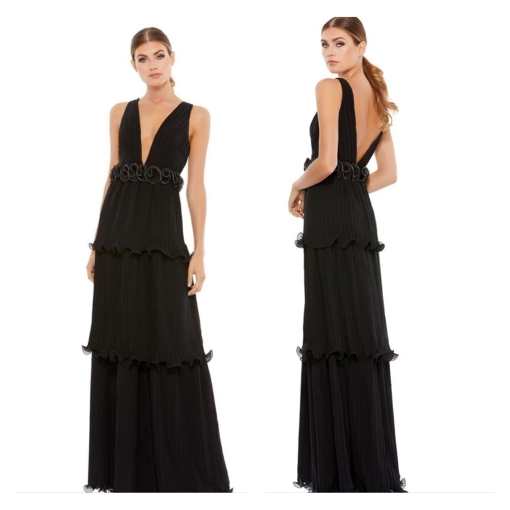Mac Duggal 49281 NWT ROSETTE RUFFLE LAYERED ROSEETTE MAXI DRESS